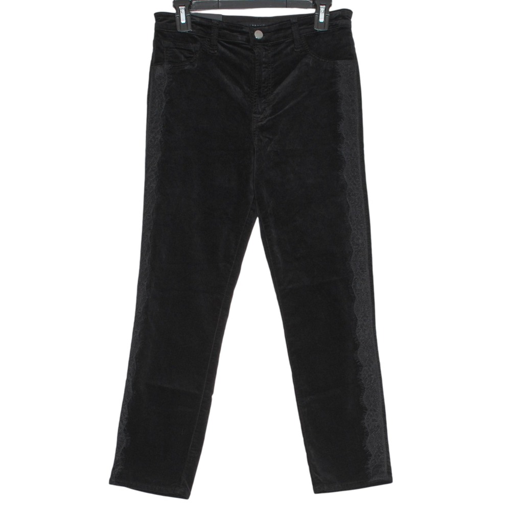 NWT J Brand Velvet Pants Ruby High Rise Crop Cigarette Lace Trim Edgy Black 28